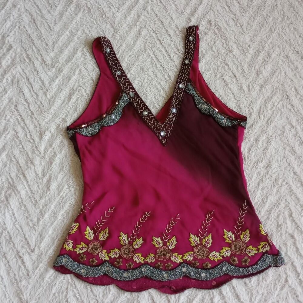 Y2K Aftershock Ombré Silk Beaded Floral Fairy Top - Picture 2 of 8